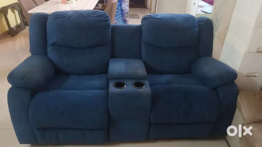 2 seater Recliner fabric sofa with cup holder
