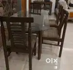 6-Seater Glass Top Dining Table with Wooden Chairs