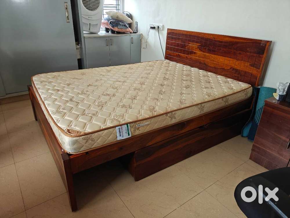 Sheesham wood cot with storage and mattress