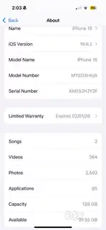 Iphone 16 128 warrenty till 2nd jan 2026