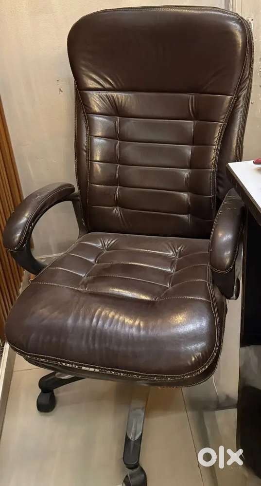 Leather Boss Chair, Wodden Office Table, Wooden Diwan with storage