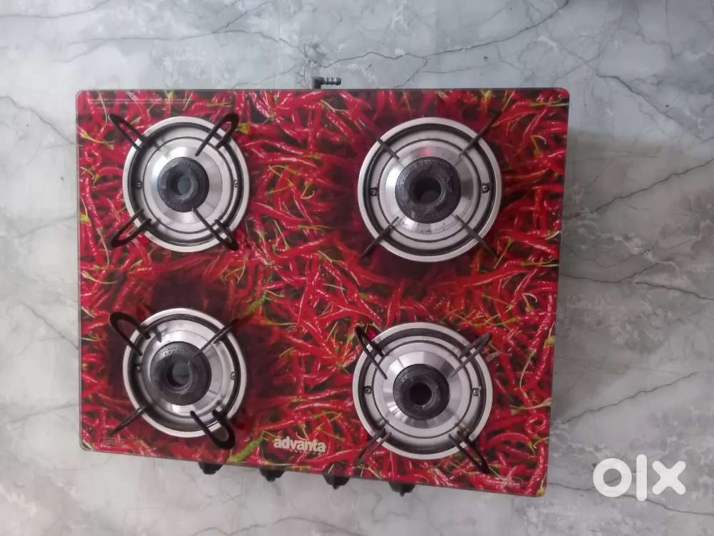 Used Advanta Crystal Glass Top 4 Burner Gas Stove for sale