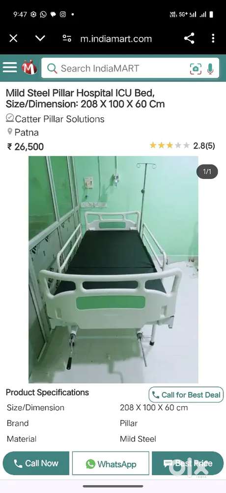 Patient bed /ICU Hospital Bed Mild Steel Pillar Strong & Reliable