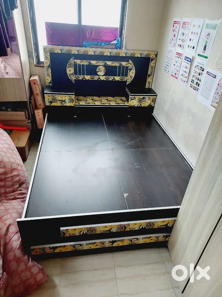 Queen size bed with storage + Matress available for sale