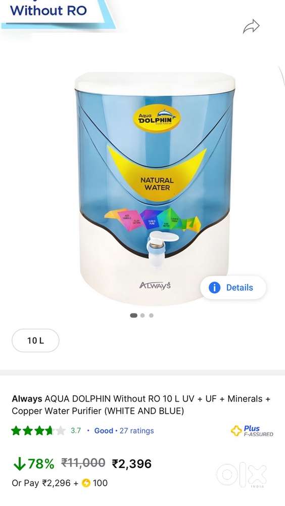 Always AQUA DOLPHIN Without RO 10 L UV + UF + Minerals