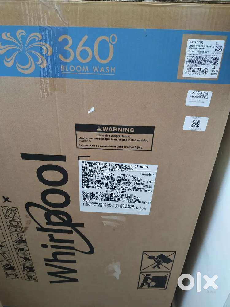 10Kg UNUSED Whirlpool 360 bloomwashl 09/2025  HEATER Top Load fully