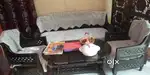 5 seated wooden with glass table sofa