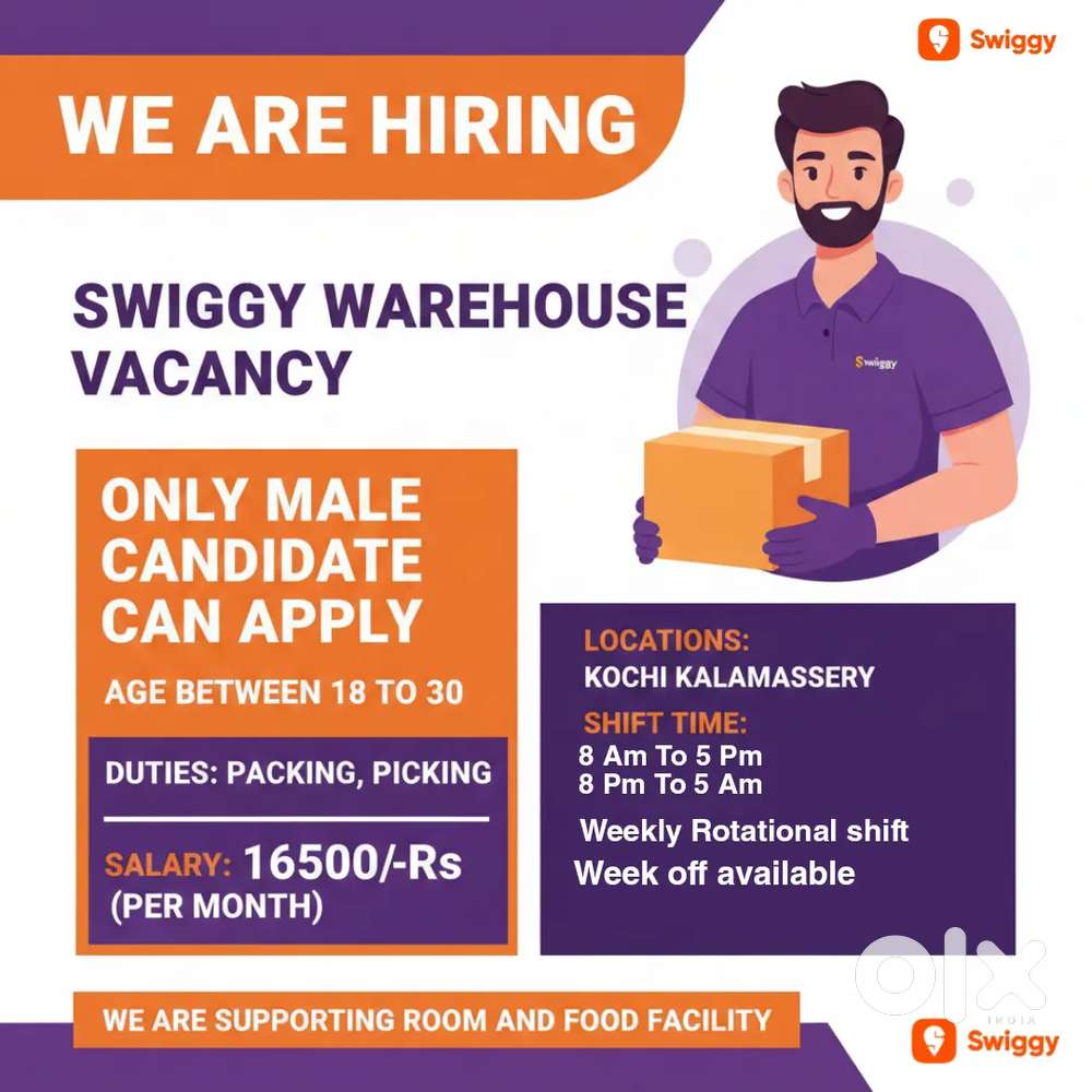 Kalamassery Swiggy Warehouse vacancy
