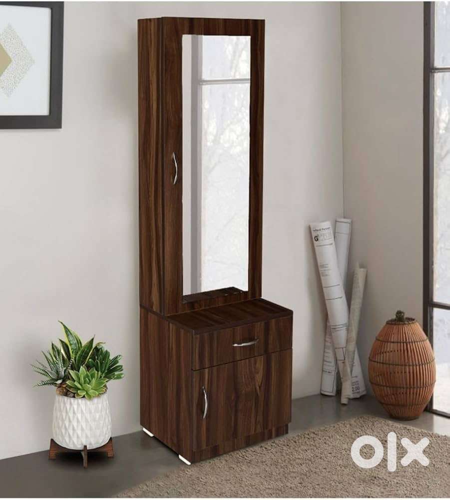 Engineered Wood Single Door Wooden Vanity Dressing Table (Dark Brown)