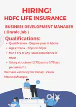 Goa/ HDFC life insurance/Degree pass/ Min1 yr sales experience must