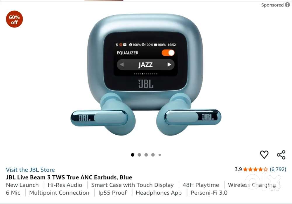 JBLJBL Live Beam 3 TWS True ANC Earbuds, Blue