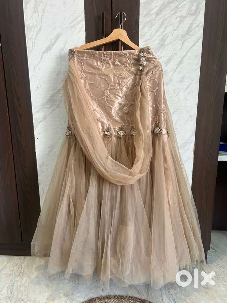 Champagne Ruffle Lehenga Set (Worn Once) – Designer Party Wear