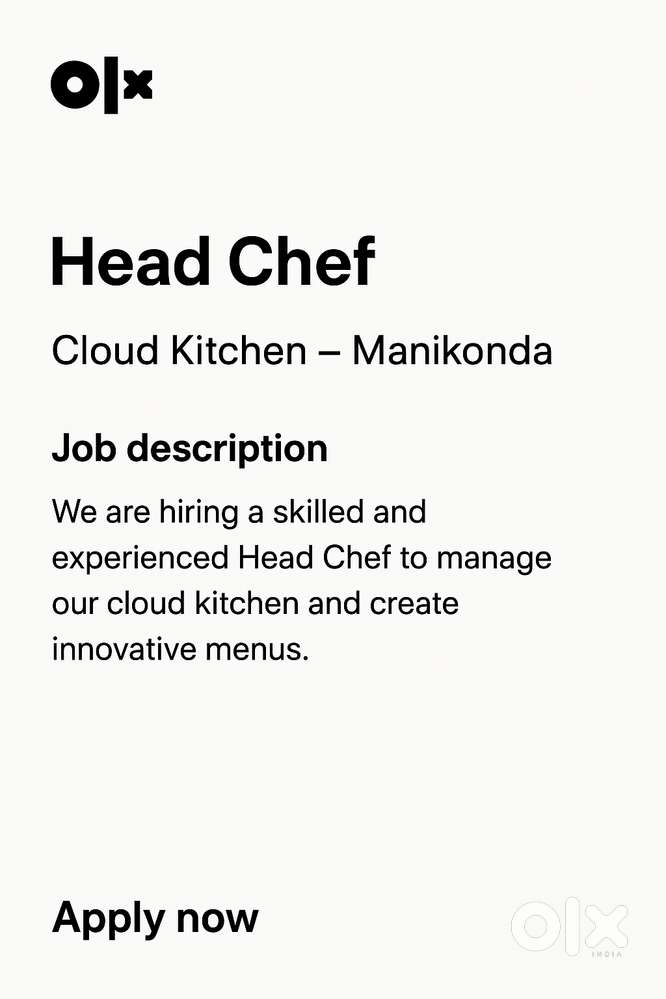Head Chef - Cloud Kitchen