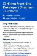 Hiring: Front-End Developers (Freshers) – Lucknow