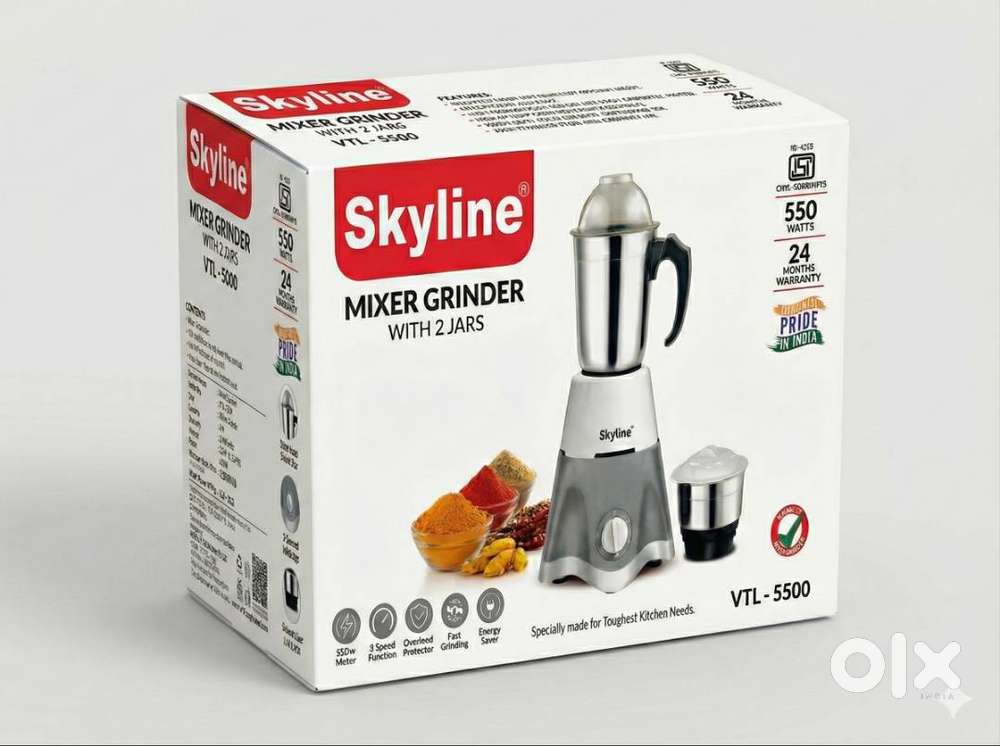 Skyline Mixer Grinder VTL-5500, 2 Jars, 550W, Sealed Box, 24M Warranty