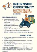 INTERNSHIP - PART-TIME ROLE IN THE  HOSPITALITY INDUSTRY (6 MONTHS)