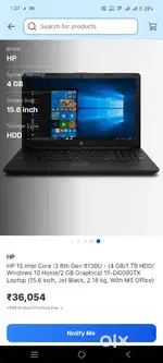 HP 15 Intel Core i3 8th Gen 8130U- (4 GB/1 TB )