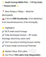 170 Sq. Yards HMDA Plot for Sale – 2 kms from ORR GOWDAVALLY