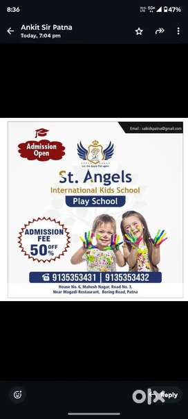 St angel international kids school. Mahesh nagar Road number 3 patna .