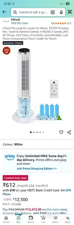 HiFresh Personal Air Cooler (10 Days Old, Like New)