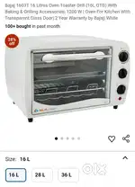 Bajaj 1603T 16 Litres Oven Toaster Grill With Baking & Grill Accessory