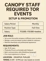 Canopy staff required for Events - setup and promotion
