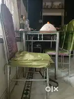 Iron Dinning Table with Glass Roof & 4 Chairs with padded