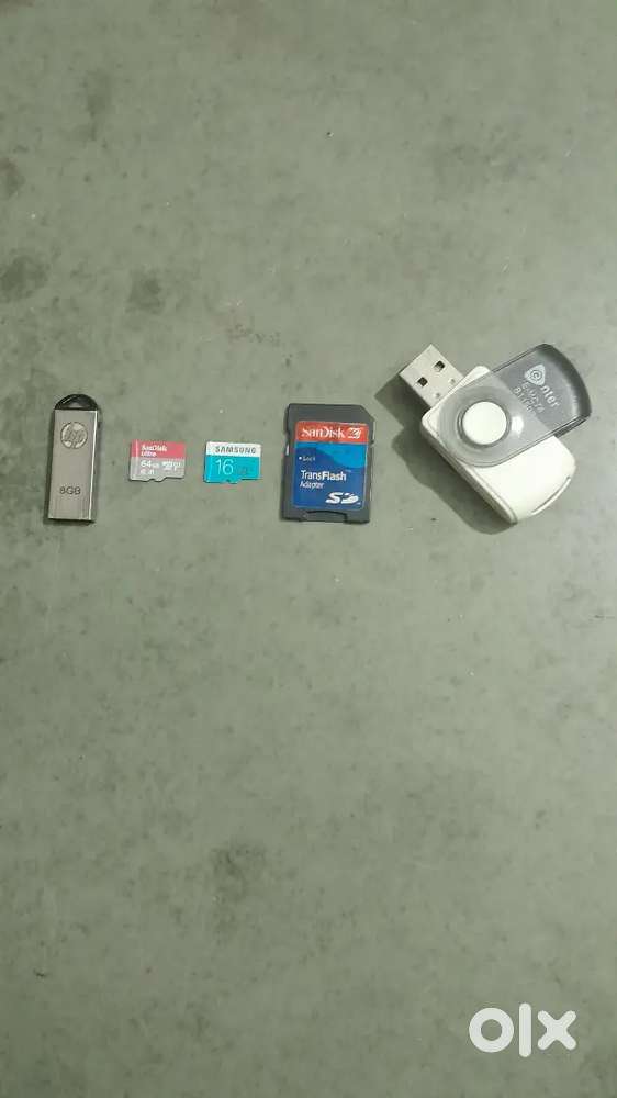 HP 8GB Pendrive Sandisk 64GB Samsung 16GB Memory Card, Adapter, Reader