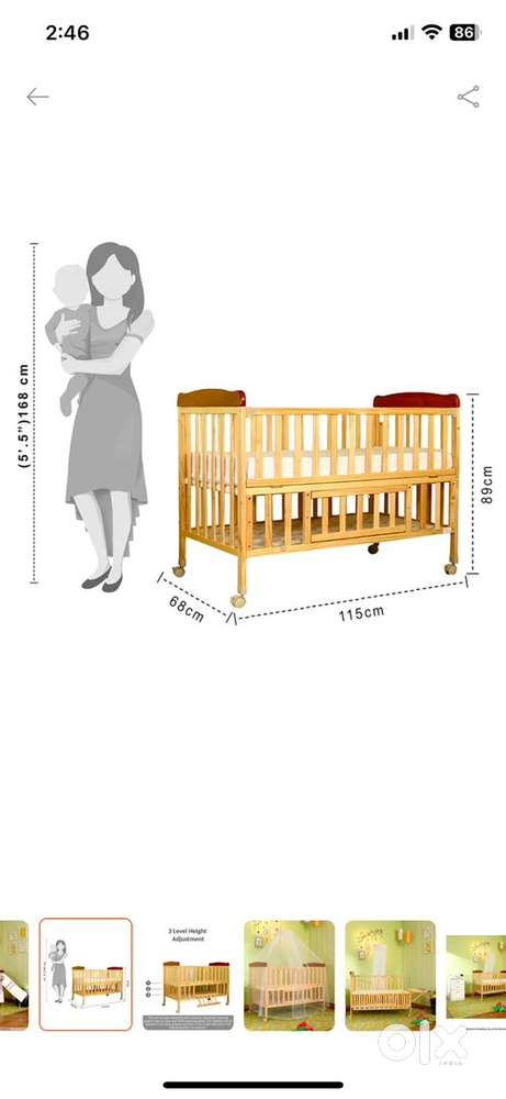 The Babyhug Hamilton Wooden Cot with Mosquito Net & Storage Space