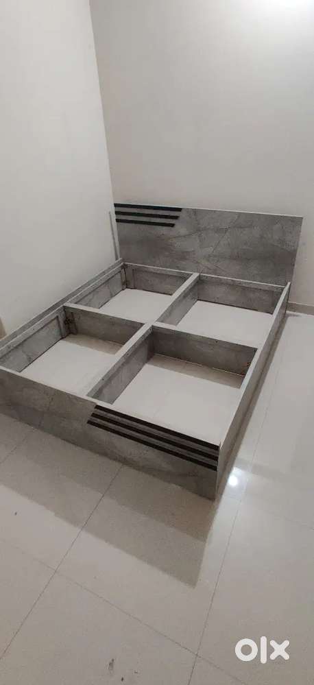 New queen size semi storage bed marble look finishing
