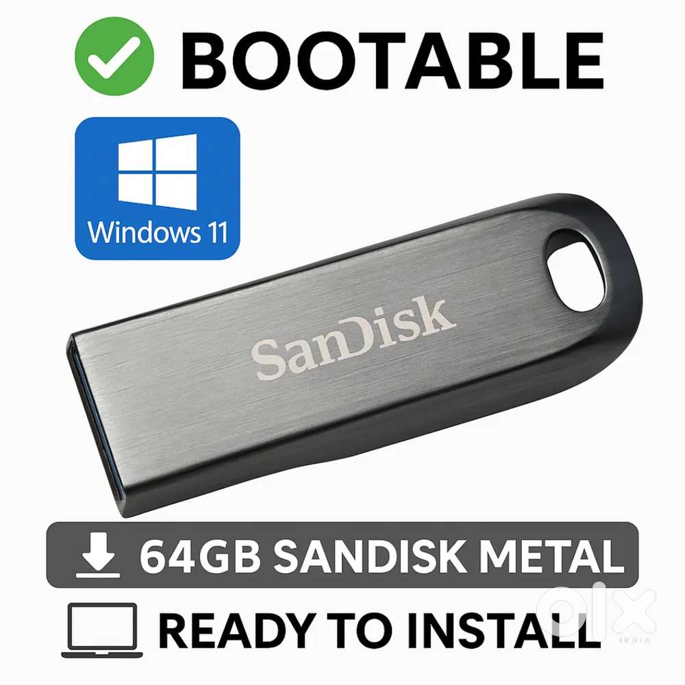 Bootable Windows 11 USB Drive – 64GB SanDisk Metal – Ready to Install
