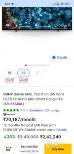 SONY BRAVIA 65 A80L OLED NEW UNUSED SEALED BOX