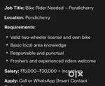 Need bike drivers for bike taxi and delivery