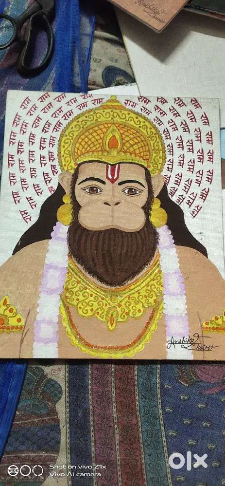 painting of lord hanuman on canvas