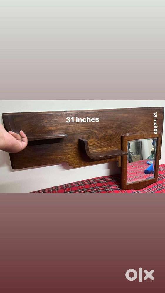 Vintage teak mirror shelves, rosewood wall shelf, teak cloth hanger