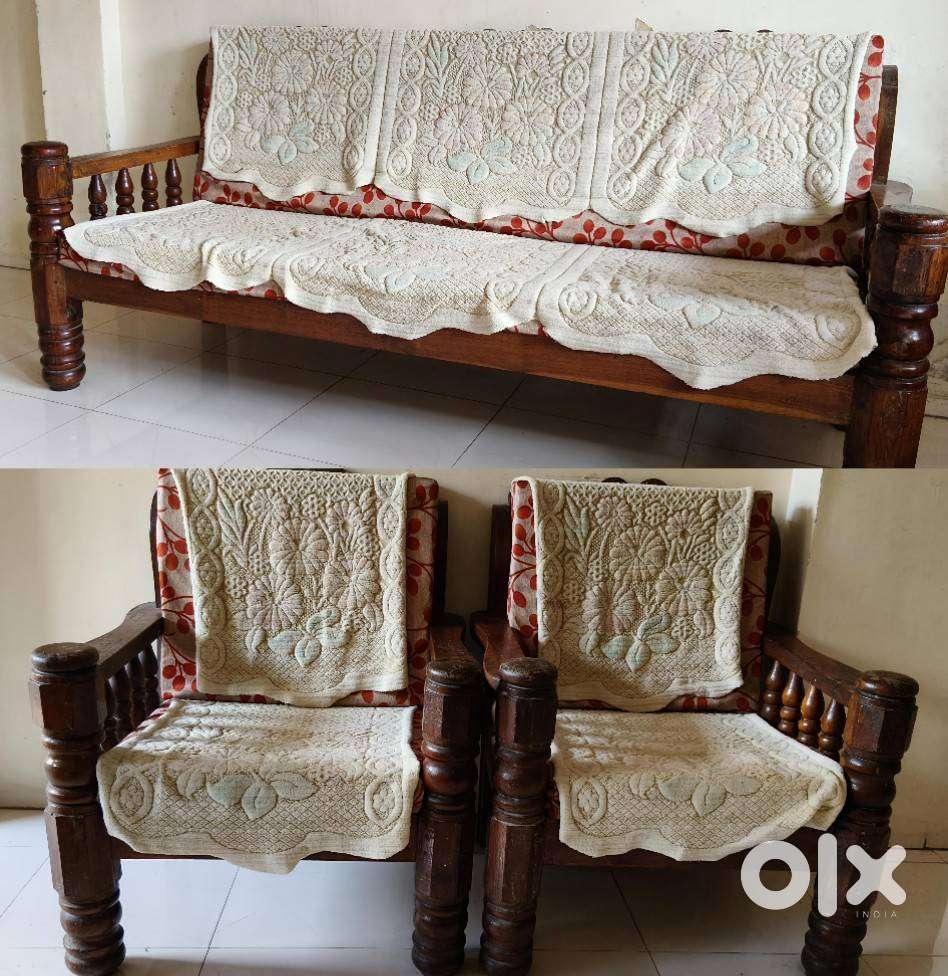 3 X 2 Seater Wooden Sofa set with Chair & Coutions ( Saagwan Wood)