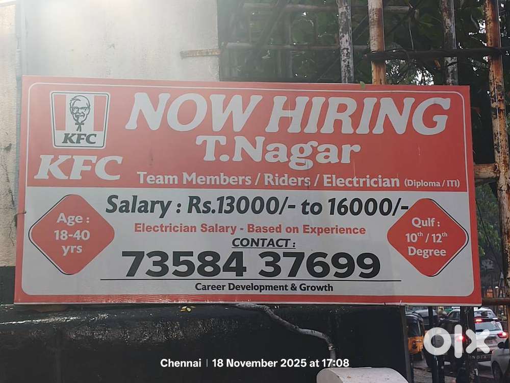 Now Hiring KFC TNAGAR Team member/Rider