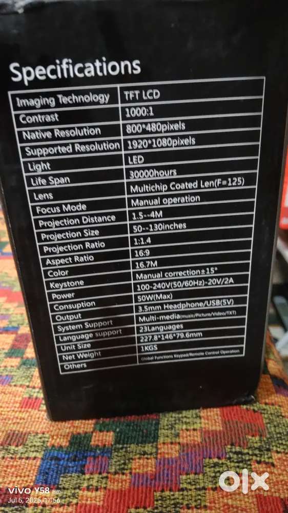 Projector 1080 p supported 120 inch  (non returnable)