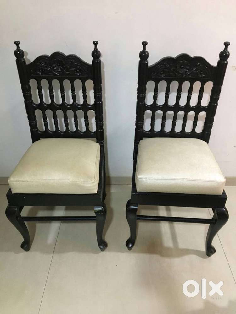 Pair of Vintage Handcrafted Wooden Chairs with Upholstered Cushions
