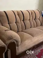 3 + 1+1 stylish brown fabric comfortable sofa set with wooden finish.