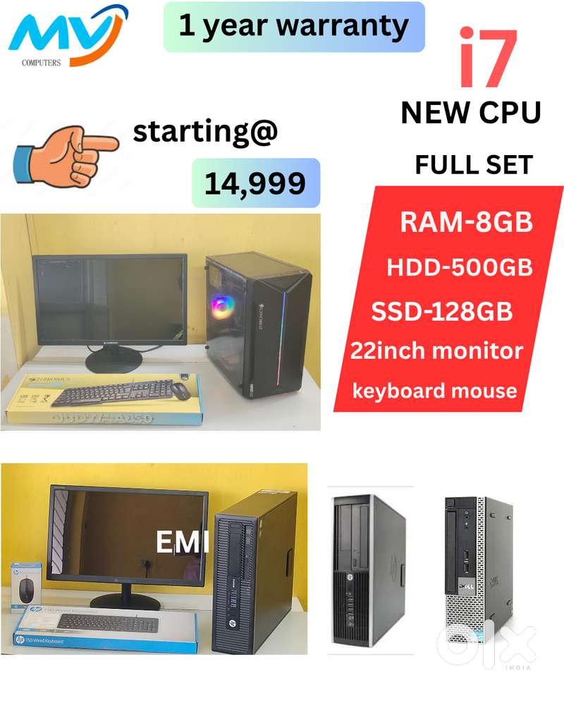 SSD - 128GB  HDD - 500GB  Monitor  Keyboard Mouse  1 - Year Warranty