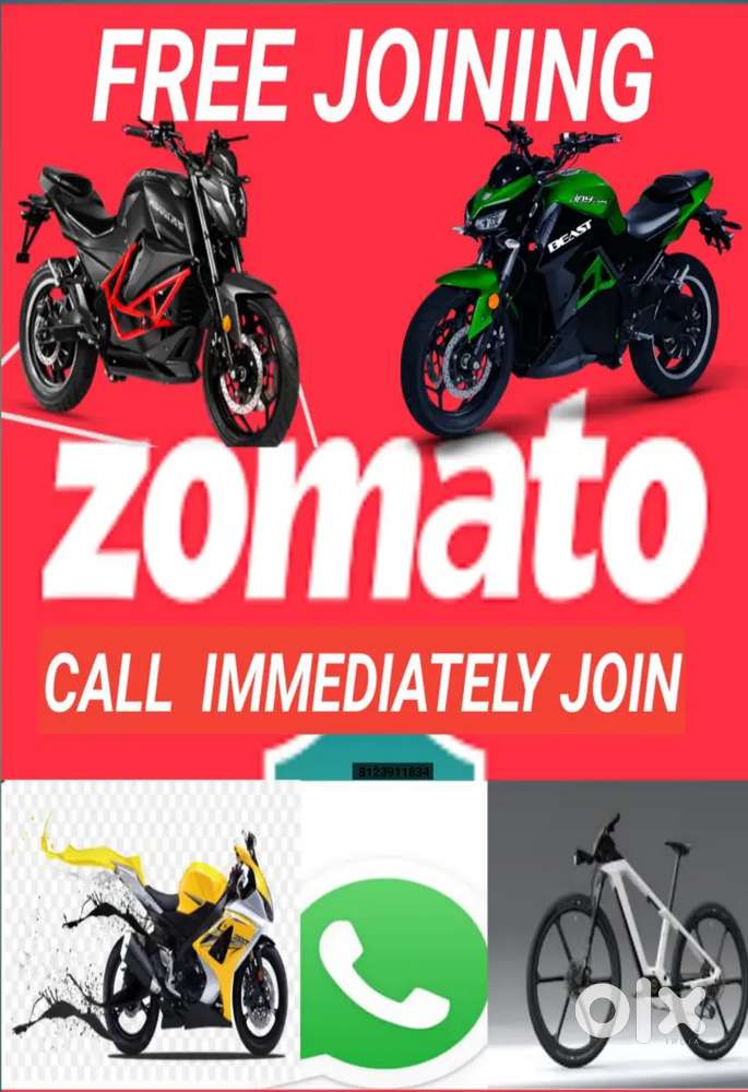 FREE JOINING 100 Delivery boys Zomato Food Delivery jobs