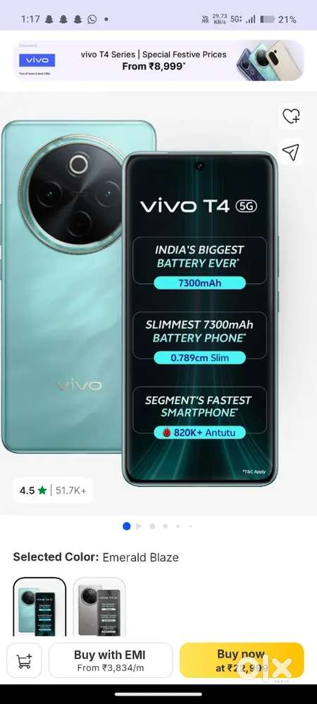 Vivo t4 like new battery health 100 5 month old