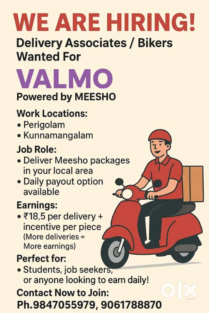 Work location kunnamangalam, Daily payment options available