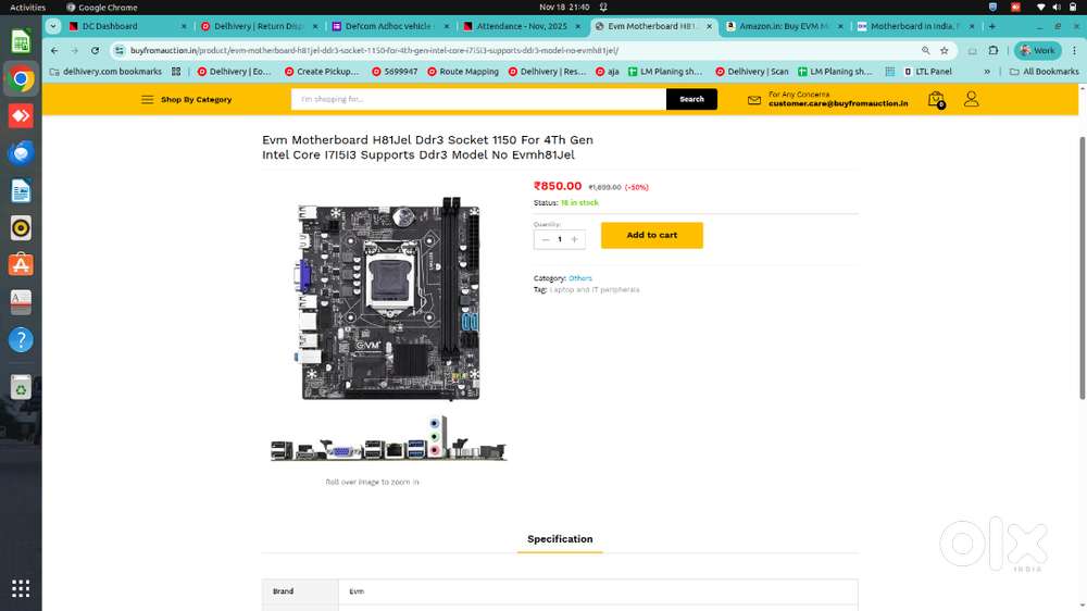 Evm Motherboard H81Jel Ddr3 Socket 1150 For 4Th Gen Intel Core I7I5I3