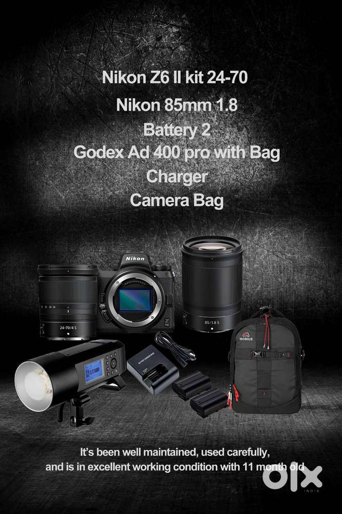 Nikon z6 II with 24-70 f4 kit,  85mm f1.8, Godox  AD400pro,