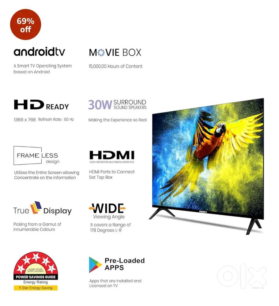 Foxsky 80 cm (32 inches) HD Ready Smart LED TV 32FSELS-PRO (Black)