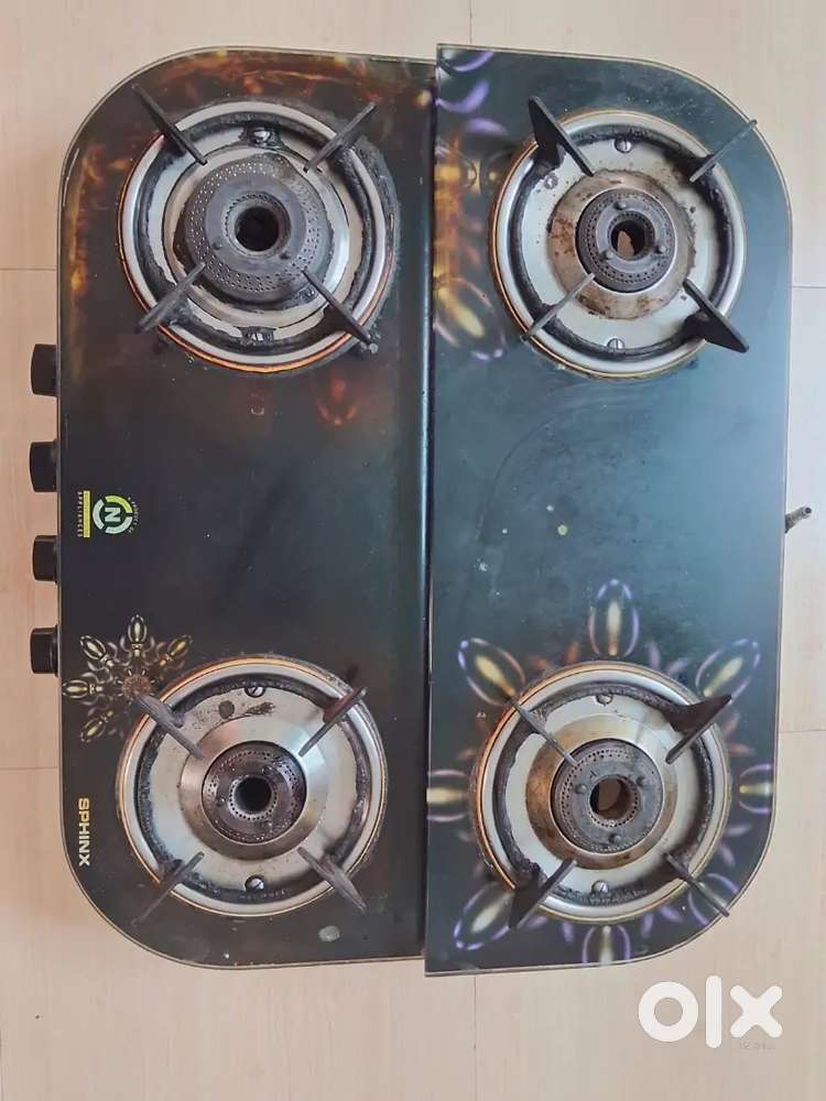 4 Burner Gas Stove Glass Top, 4 burners ka chula