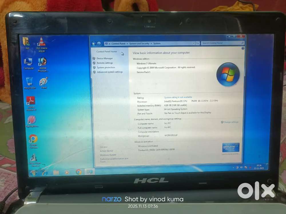 Hcl laptop Intel Phantom cor