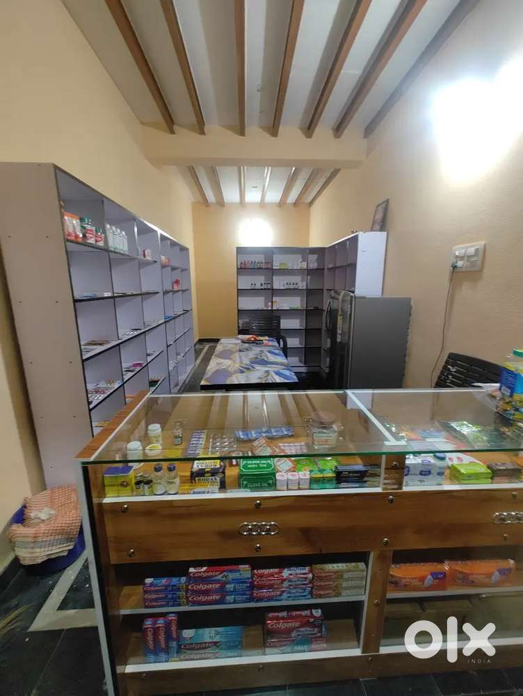 SHOP RACKS, COUNTER AND TABLE